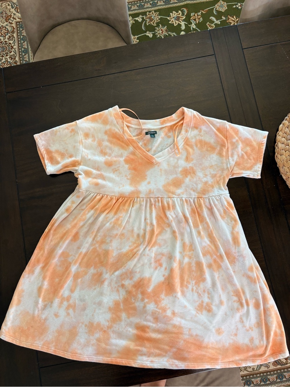 Wild Fable Target Orange White Tie-Dye V-Neck Baby Doll Towel Cotton Dress